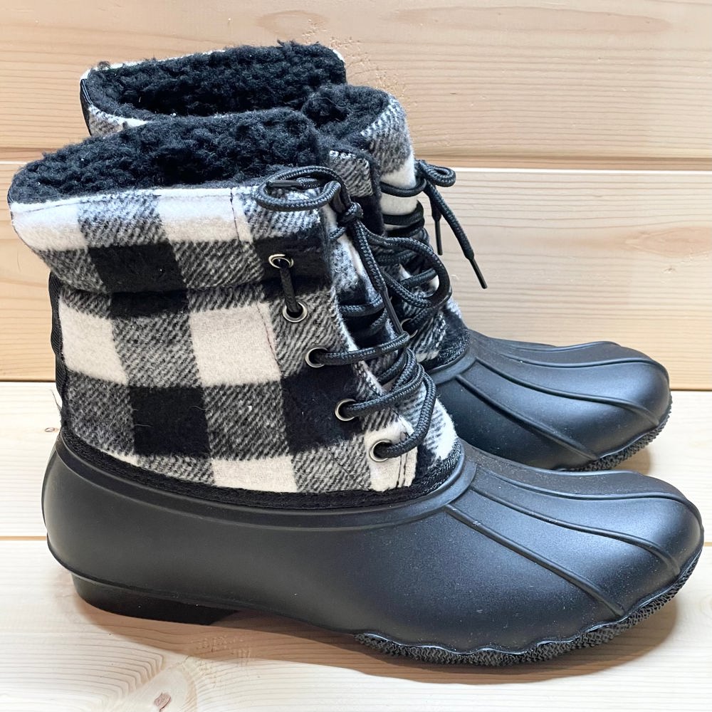 Gypsy Jazz "Slush" Black & White Plaid Boots