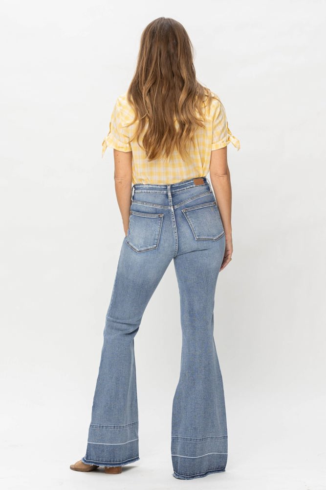 Judy Blue High Waist Contrast Tummy Control Release Hem Flare Denim 88486