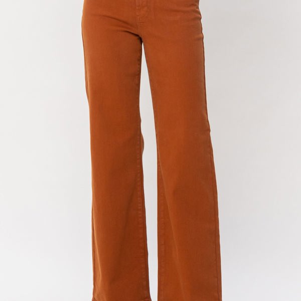 Judy Blue High Waist Auburn Orange Garment Dyed Wide Leg Denim 88498