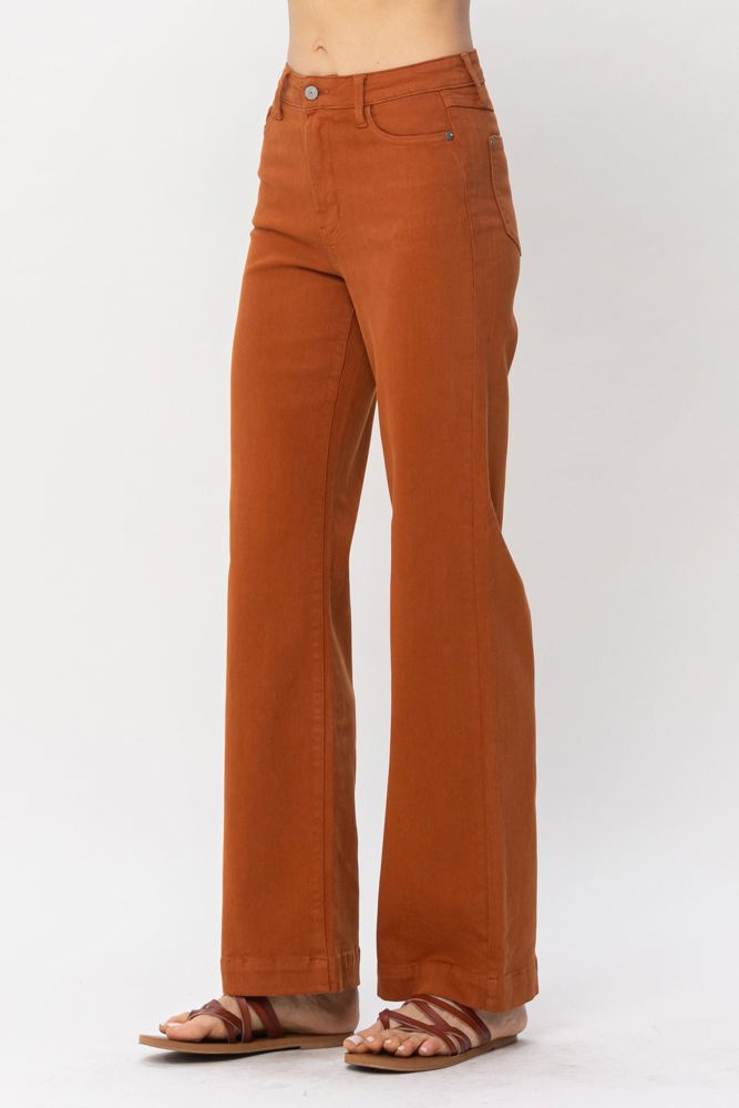 Judy Blue High Waist Auburn Orange Garment Dyed Wide Leg Denim 88498 - Plus