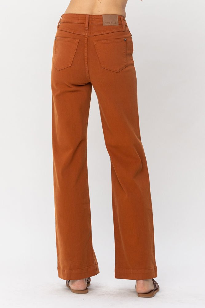 Judy Blue High Waist Auburn Orange Garment Dyed Wide Leg Denim 88498 - Plus