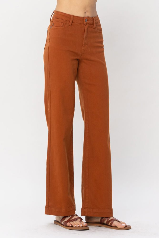 Judy Blue High Waist Auburn Orange Garment Dyed Wide Leg Denim 88498 - Plus