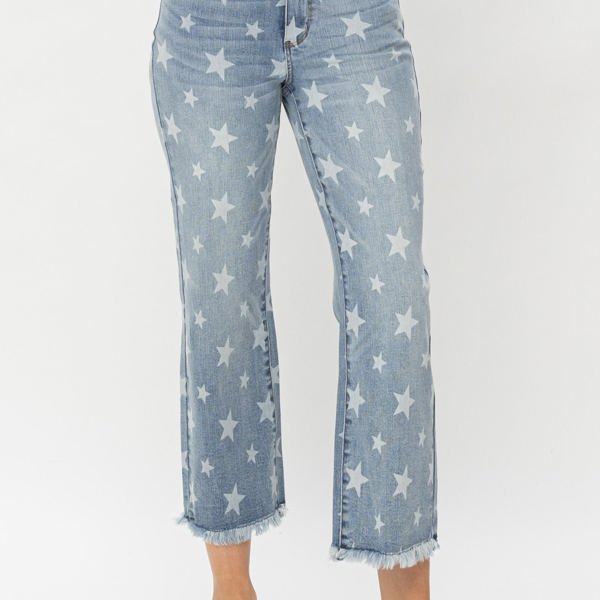 Judy Blue High Waist Star Print Cropped Straight Denim 88573