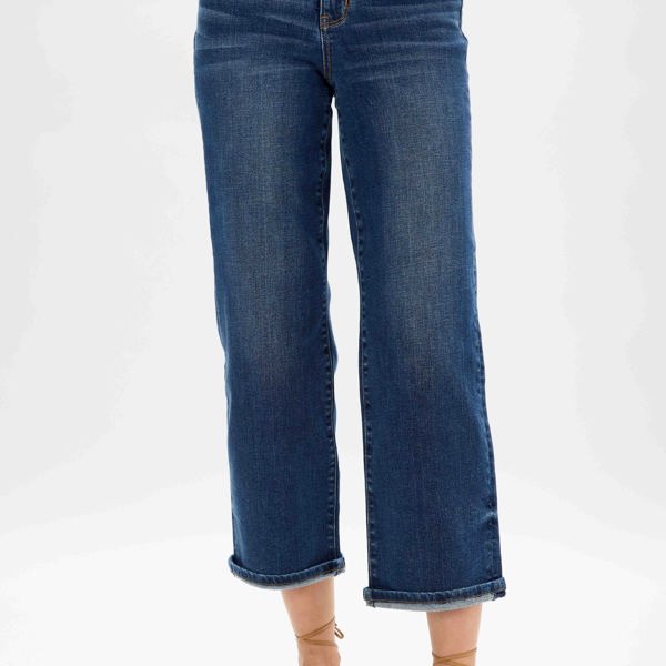 Judy Blue High Waist Medium Destroyed Pocket Wide Leg Denim 82497