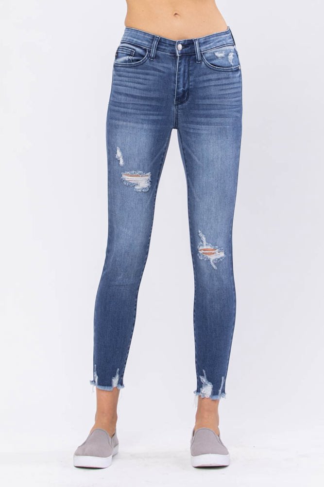 Judy Blue High Rise Destroyed Hem Skinny Denim 82206 - Plus