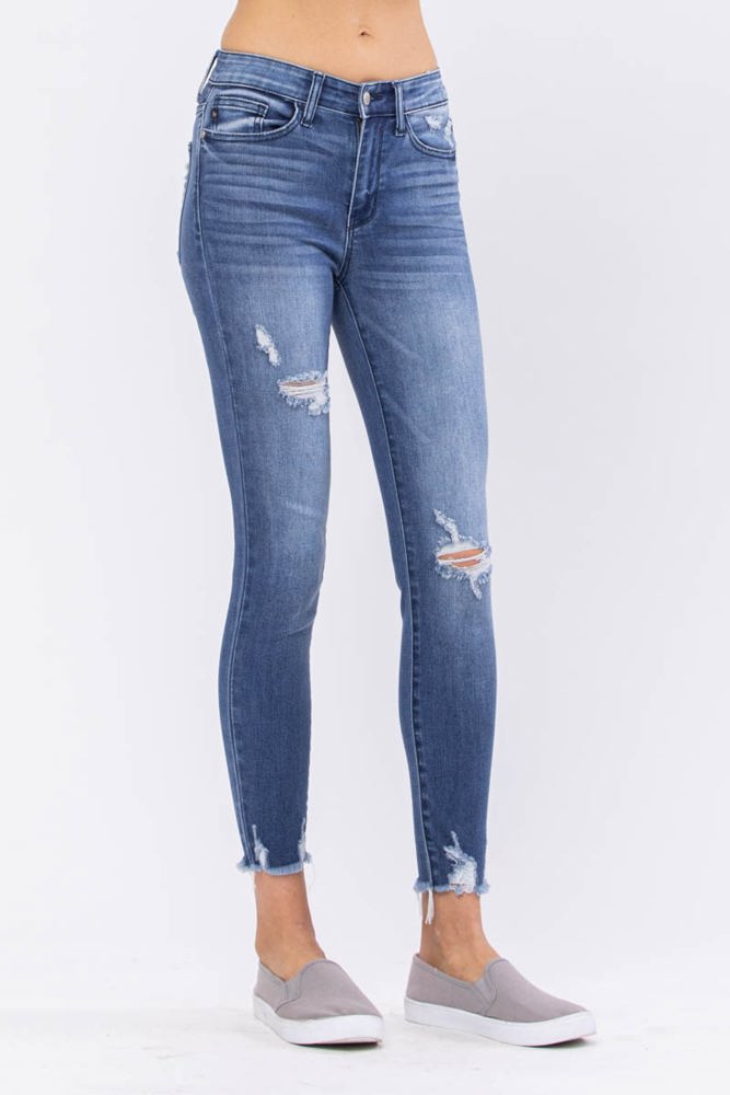 Judy Blue High Rise Destroyed Hem Skinny Denim 82206