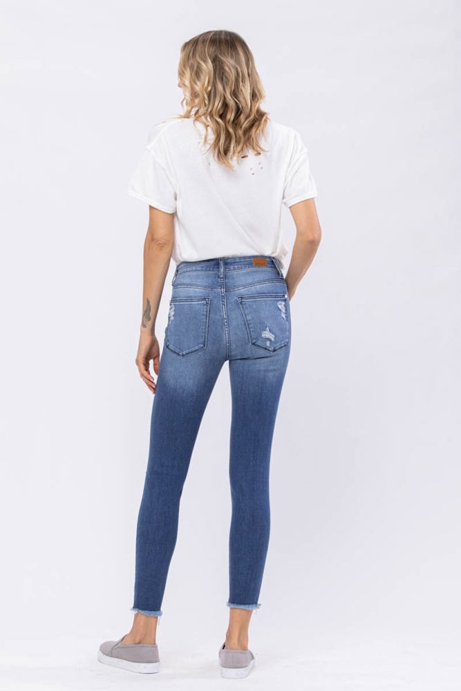 Judy Blue High Rise Destroyed Hem Skinny Denim 82206