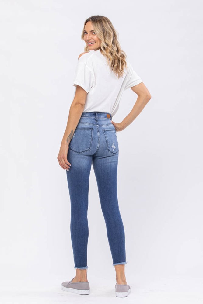 Judy Blue High Rise Destroyed Hem Skinny Denim 82206