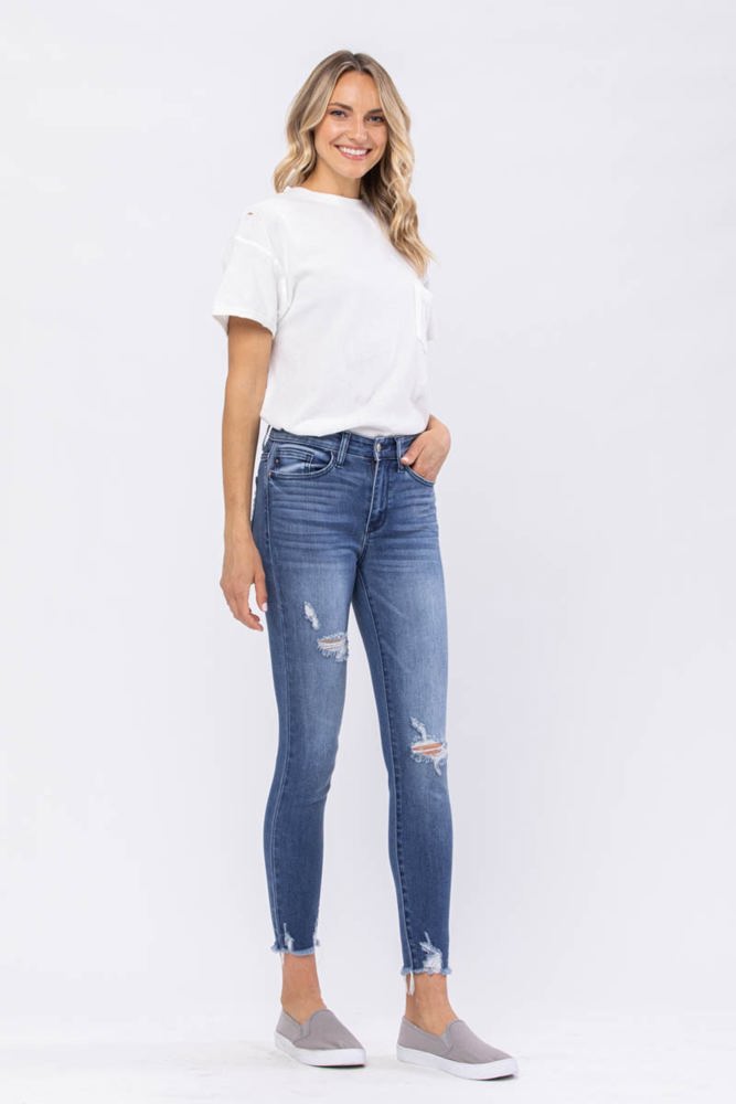 Judy Blue High Rise Destroyed Hem Skinny Denim 82206