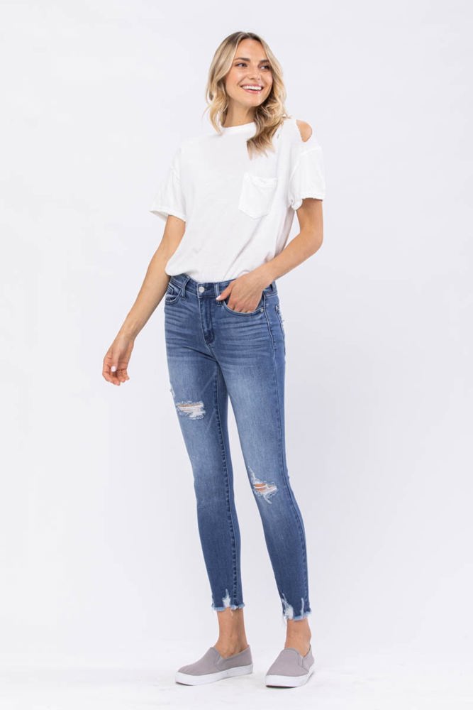 Judy Blue High Rise Destroyed Hem Skinny Denim 82206 - Plus