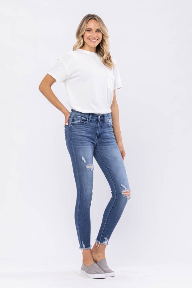 Judy Blue High Rise Destroyed Hem Skinny Denim 82206 - Plus