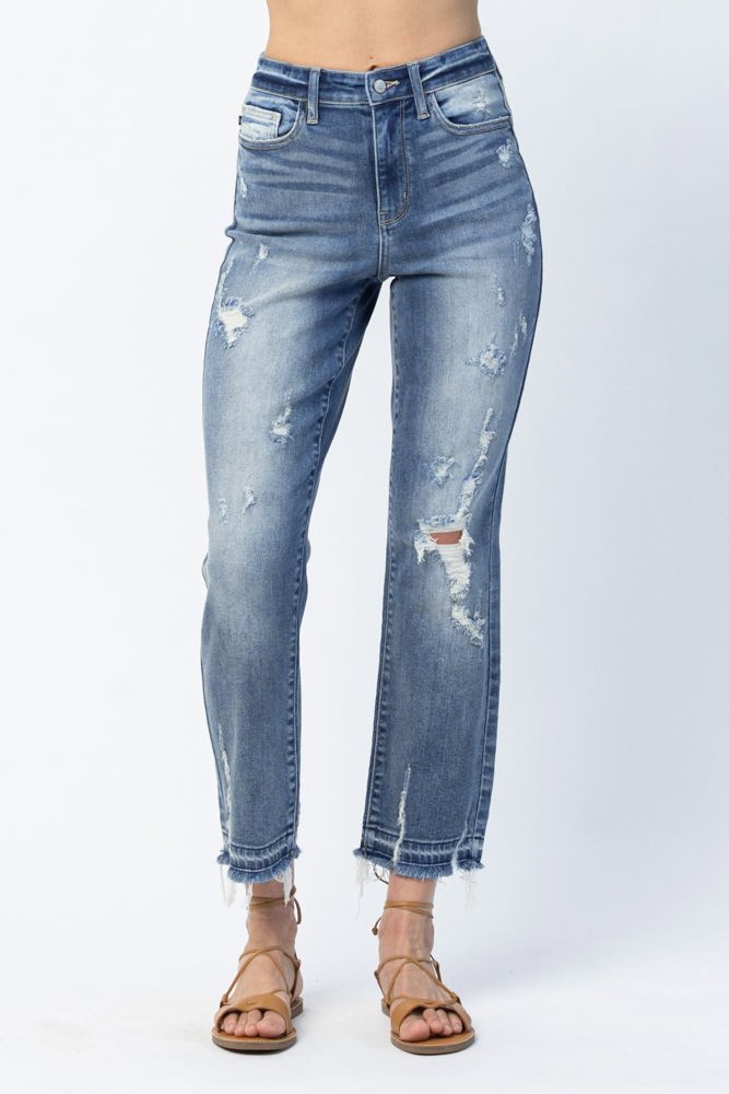 Judy Blue High Waist Release Hem Ankle Straight Denim 82436 - Plus