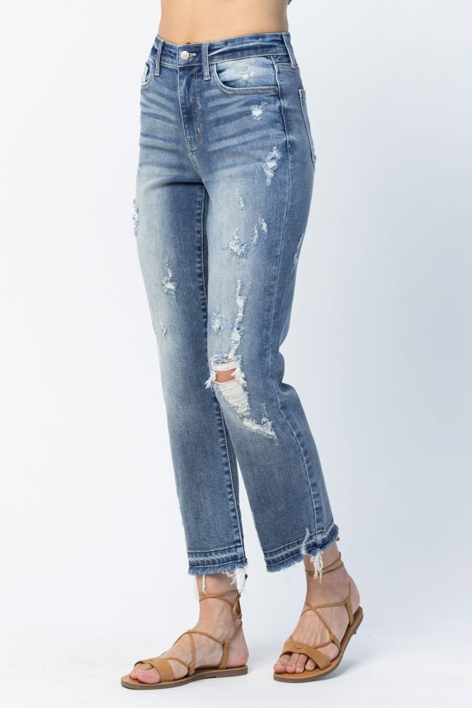 Judy Blue High Waist Release Hem Ankle Straight Denim 82436 - Plus