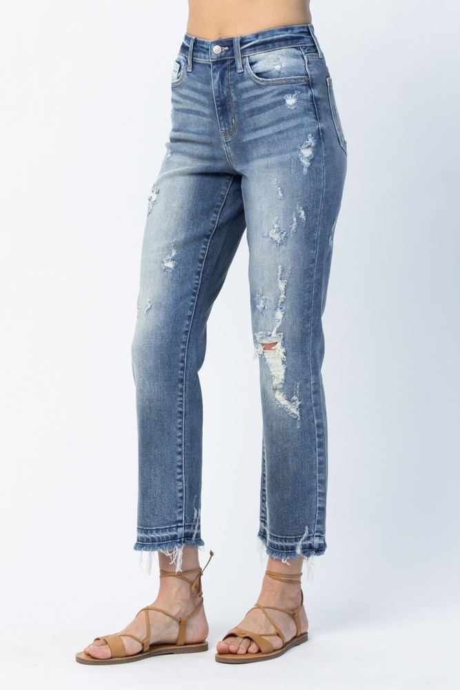 Judy Blue High Waist Release Hem Ankle Straight Denim 82436