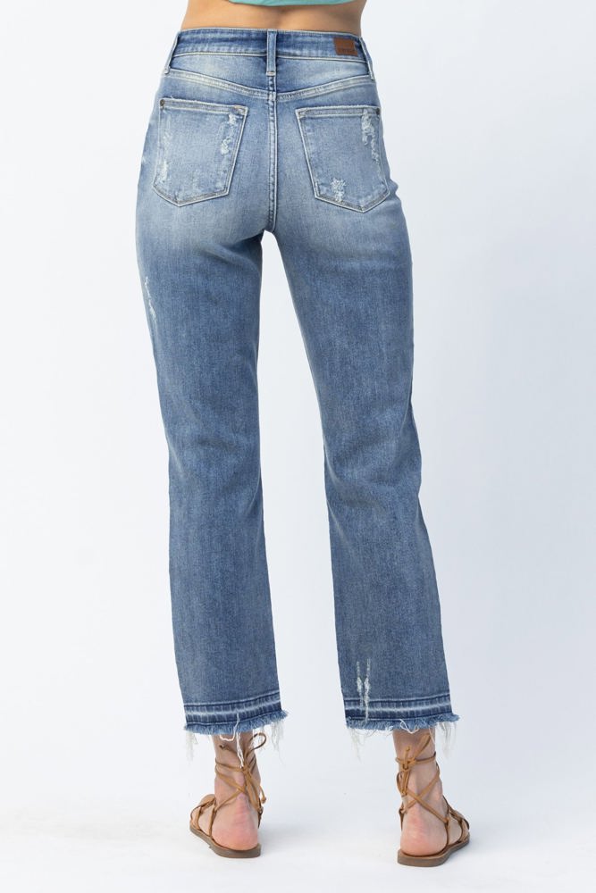 Judy Blue High Waist Release Hem Ankle Straight Denim 82436