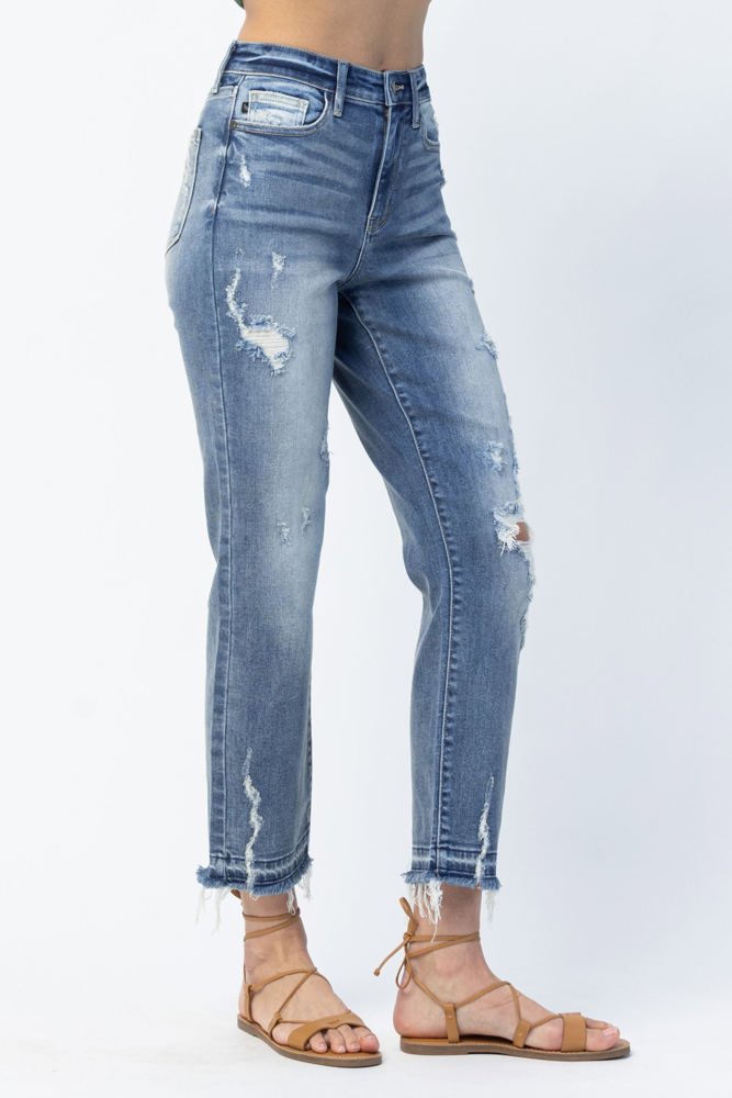 Judy Blue High Waist Release Hem Ankle Straight Denim 82436