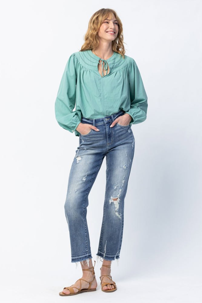 Judy Blue High Waist Release Hem Ankle Straight Denim 82436