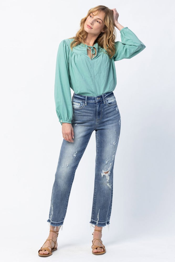 Judy Blue High Waist Release Hem Ankle Straight Denim 82436