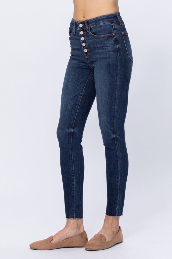 Judy Blue High Rise Button Fly Cut Off Skinny Denim 82318