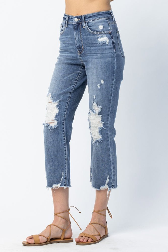 Judy Blue High Waist Release Hem Ankle Straight Denim 82434 - Plus