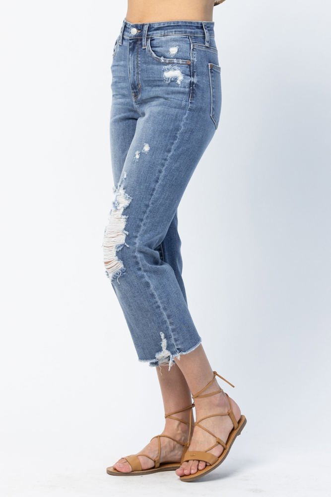 Judy Blue High Waist Release Hem Ankle Straight Denim 82434