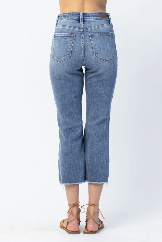 Judy Blue High Waist Release Hem Ankle Straight Denim 82434