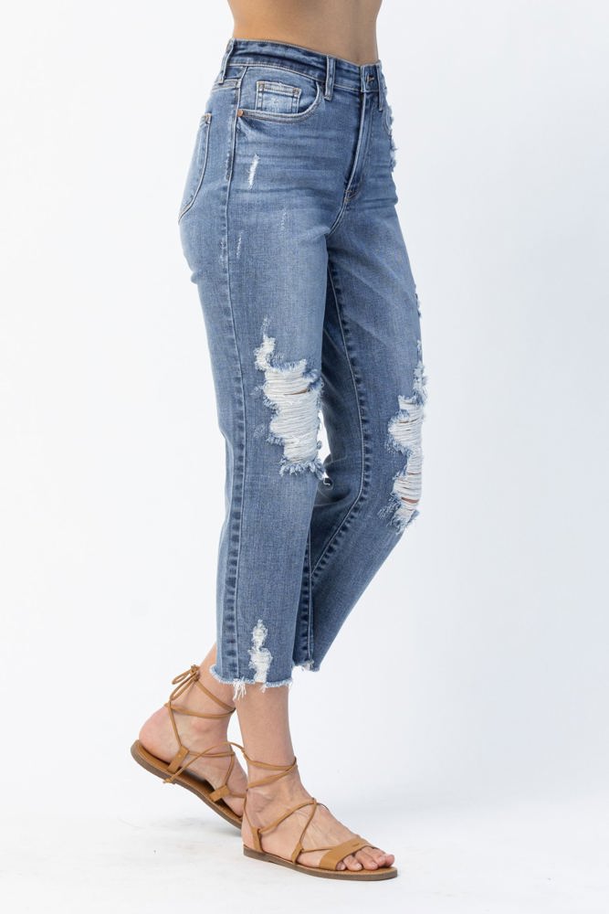 Judy Blue High Waist Release Hem Ankle Straight Denim 82434