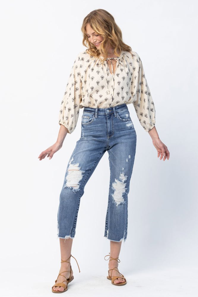 Judy Blue High Waist Release Hem Ankle Straight Denim 82434