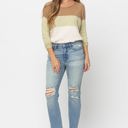  Judy Blue Mid Rise Tinted Wash & Destroy Crop Straight Denim 88512