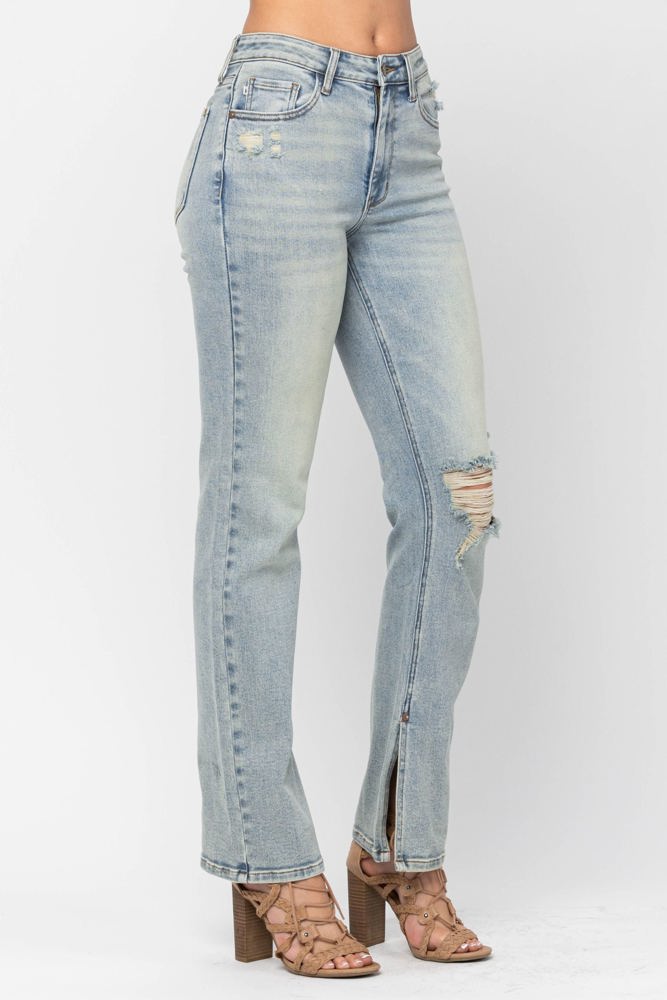 Judy Blue High Waist Destroy & Inseam Slit Straight Denim 88511 - Plus