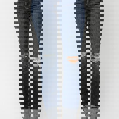 Judy Blue Mid Rise 4" Cuff Minimal Destroy Straight Denim 82421 - Plus