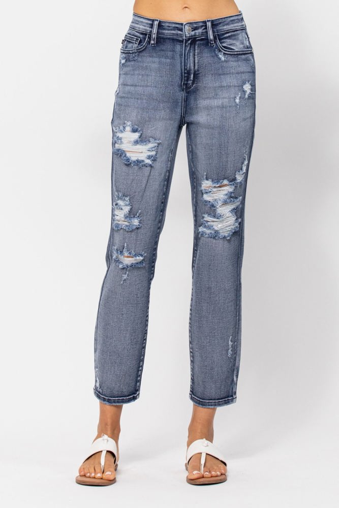 Judy Blue High Rise Destroyed Boyfriend Denim 82284