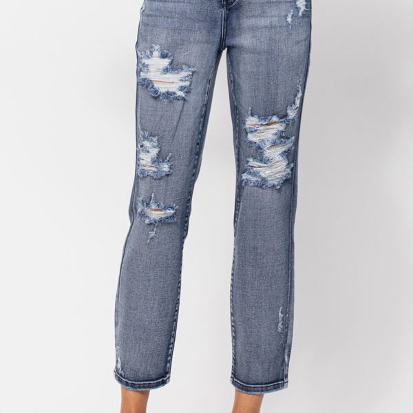 Judy Blue High Rise Destroyed Boyfriend Denim 82284