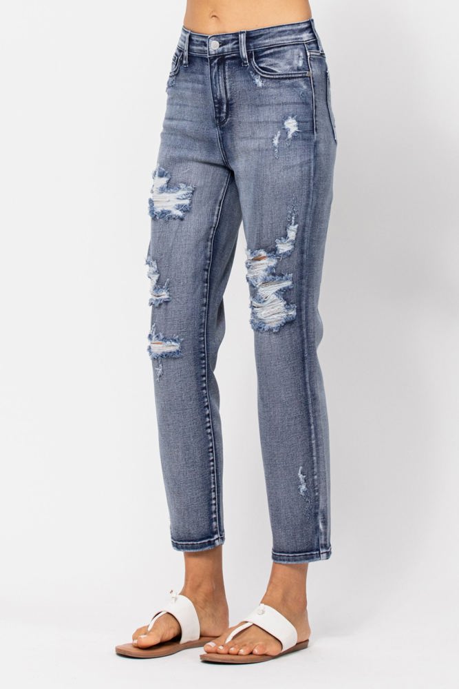 Judy Blue High Rise Destroyed Boyfriend Denim 82284 - Plus