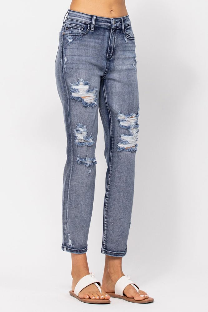 Judy Blue High Rise Destroyed Boyfriend Denim 82284 - Plus