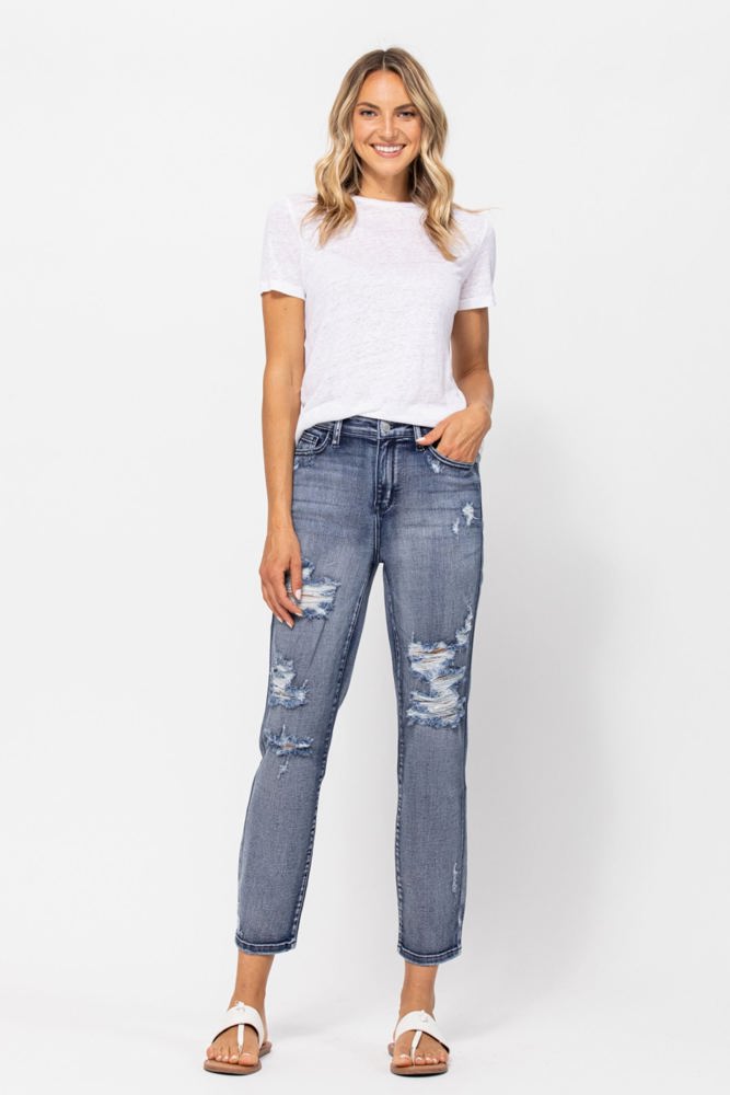 Judy Blue High Rise Destroyed Boyfriend Denim 82284 - Plus