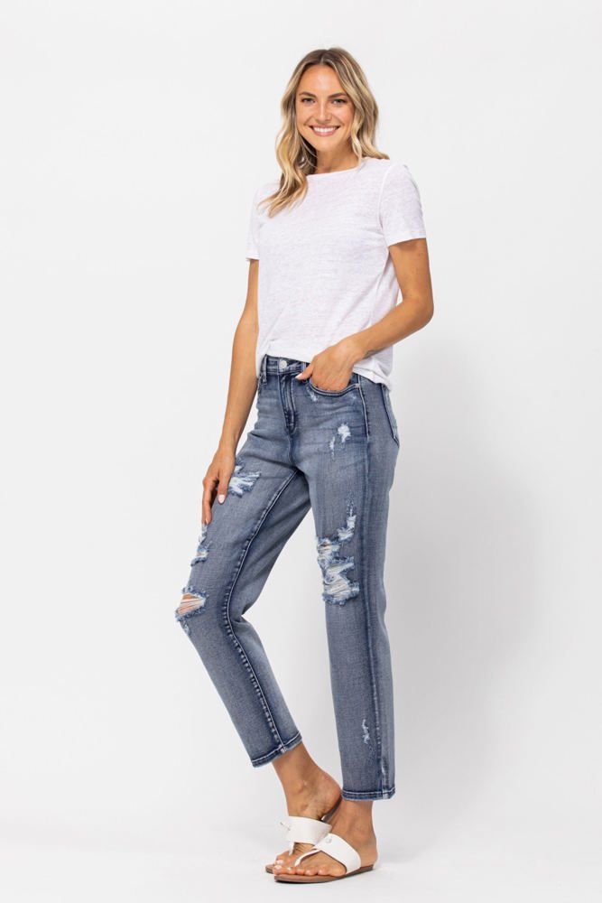 Judy Blue High Rise Destroyed Boyfriend Denim 82284 - Plus