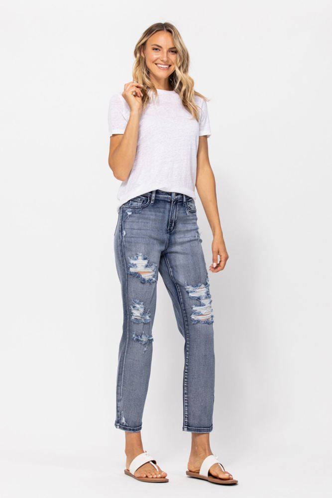 Judy Blue High Rise Destroyed Boyfriend Denim 82284 - Plus