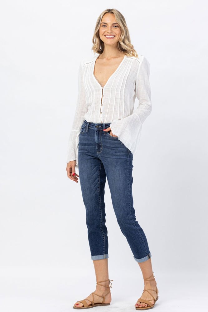 Judy Blue High Rise Cuffed Crop Slim Denim 82390