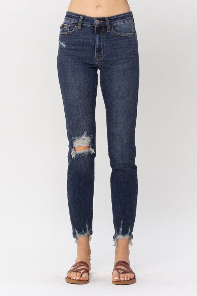 Judy Blue Mid Rise Chopped Hem Relaxed Denim 82446