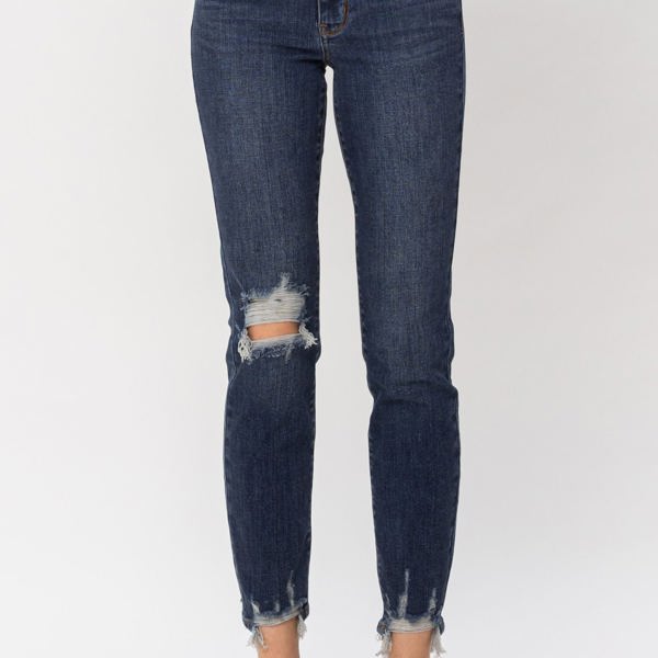 Judy Blue Mid Rise Chopped Hem Relaxed Denim 82446