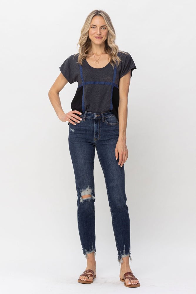 Judy Blue Mid Rise Chopped Hem Relaxed Denim 82446 - Plus