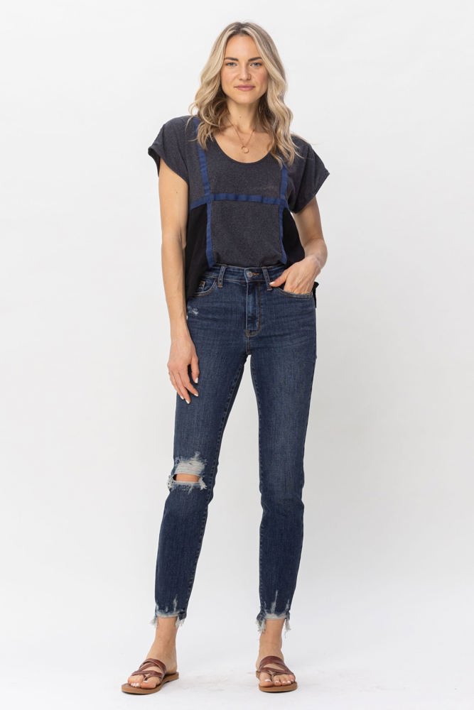 Judy Blue Mid Rise Chopped Hem Relaxed Denim 82446 - Plus