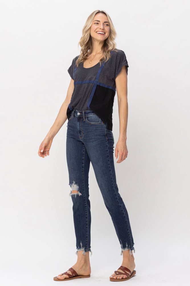 Judy Blue Mid Rise Chopped Hem Relaxed Denim 82446 - Plus