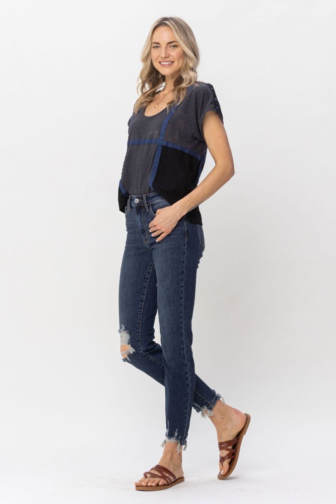 Judy Blue Mid Rise Chopped Hem Relaxed Denim 82446 - Plus