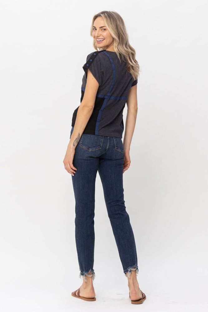 Judy Blue Mid Rise Chopped Hem Relaxed Denim 82446 - Plus