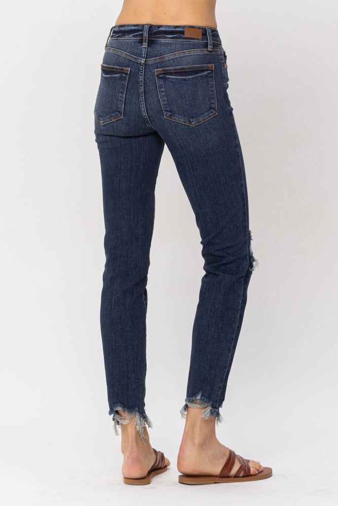 Judy Blue Mid Rise Chopped Hem Relaxed Denim 82446