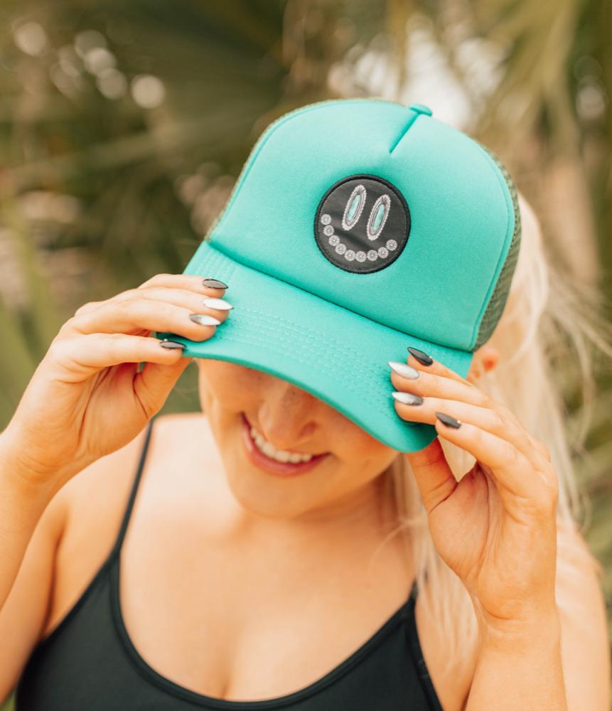 2 Fly Turquoise Glam Grin Ponytail Mesh Trucker Hat