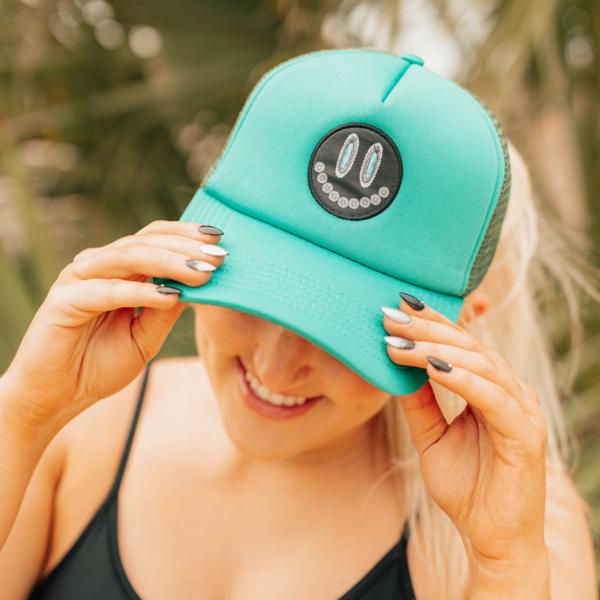 2 Fly Turquoise Glam Grin Ponytail Mesh Trucker Hat