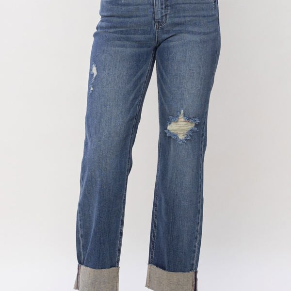 Judy Blue Mid Rise & Single Cuff Dad Jean Straight Denim 88580 - Plus